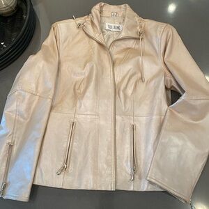 Women's Beige shimmer Leather Jacket